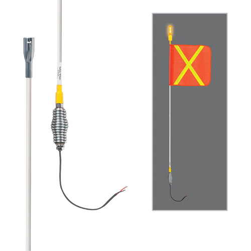 Tiges de s&eacute;curit&eacute; tout-temps de s&eacute;rie lourde avec lumi&egrave;re DEL constante Safety Whip, Fixation Ressort, Hauteur 3', Orange avec X r&eacute;fl&eacute;chissant Les Fournitures Industrielles Méga