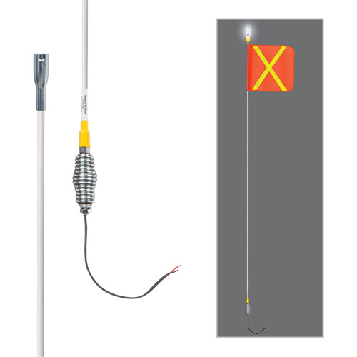 Tiges de s&eacute;curit&eacute; tout-temps de s&eacute;rie lourde avec lumi&egrave;re DEL constante Safety Whip, Fixation Ressort, Hauteur 5', Orange avec X r&eacute;fl&eacute;chissant Les Fournitures Industrielles Méga