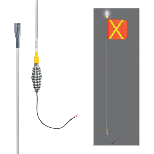 Tiges de s&eacute;curit&eacute; tout-temps de s&eacute;rie lourde avec lumi&egrave;re DEL constante Safety Whip, Fixation Ressort, Hauteur 10', Orange avec X r&eacute;fl&eacute;chissant Les Fournitures Industrielles Méga