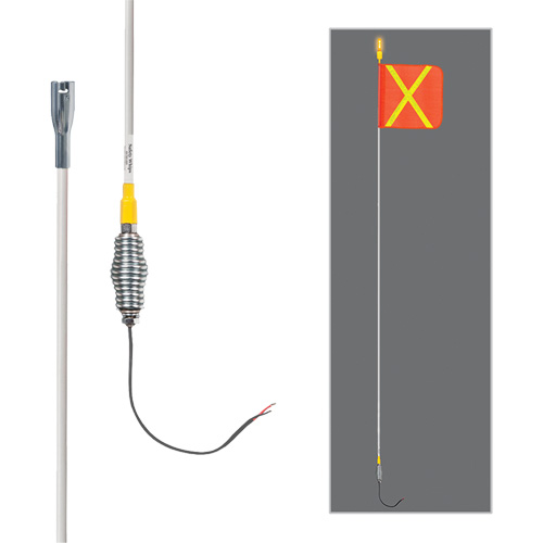Tiges de s&eacute;curit&eacute; tout-temps de s&eacute;rie lourde avec lumi&egrave;re DEL constante Safety Whip, Fixation Ressort, Hauteur 12', Orange avec X r&eacute;fl&eacute;chissant Les Fournitures Industrielles Méga