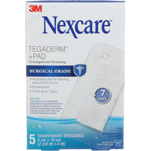 Pansement + tampon transparent Nexcare Tegaderm, Rectangulaire/carr&eacute;e, 4", Plastique, St&eacute;rile Les Fournitures Industrielles Méga