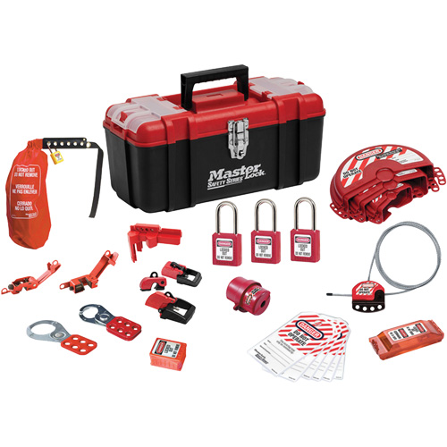 Trousse de cadenassage standard avec cadenas en thermoplastique Zenex, Ensemble &eacute;lectrique/Vanne, 27 composants compris Les Fournitures Industrielles Méga