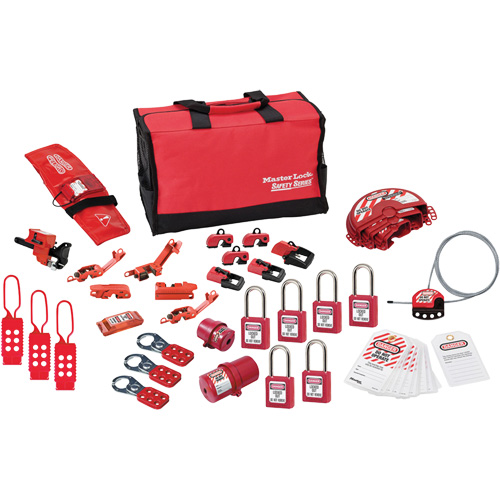 Trousse de cadenassage avec cadenas en thermoplastique de qualit&eacute; sup&eacute;rieure Zenex, Ensemble &eacute;lectrique/Vanne, 34 composants compris Les Fournitures Industrielles Méga