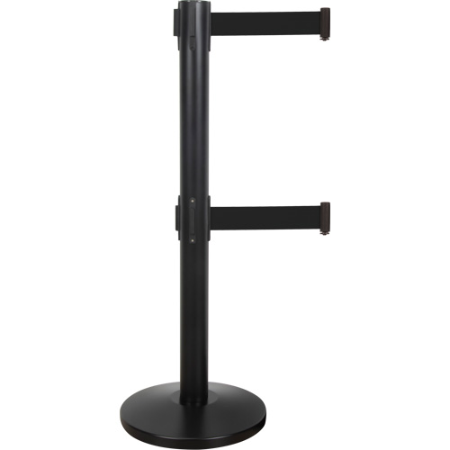 Dual Belt Crowd Control Barrier, Steel, 35" H, Black Tape, 7' Tape Length Les Fournitures Industrielles Méga