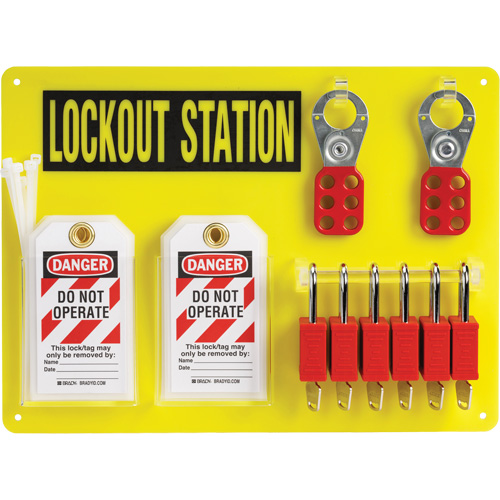 Tableau de cadenassage et &eacute;tiquetage avec cadenas de s&eacute;curit&eacute; en nylon utilisant des cl&eacute;s identiques, Cadenas Plastique, Capacit&eacute; de 6, Cadenas Compris Les Fournitures Industrielles Méga