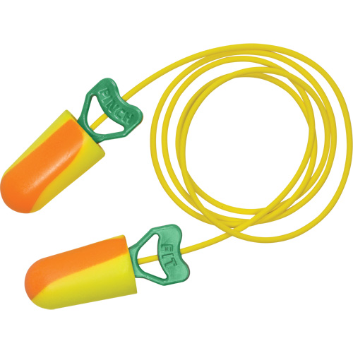 Bouchons d'oreilles biosourc&eacute;s PinchFit BioSoft, Vrac - Boîte, Avec cordon Les Fournitures Industrielles Méga