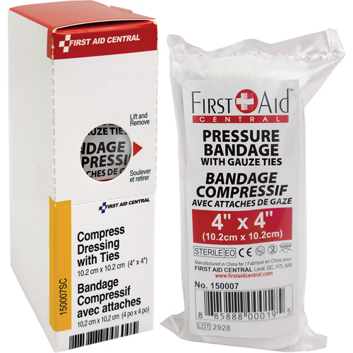 SmartCompliance&reg; Refill Compress Pressure Bandage with Ties, 4" L x 4" W Les Fournitures Industrielles Méga