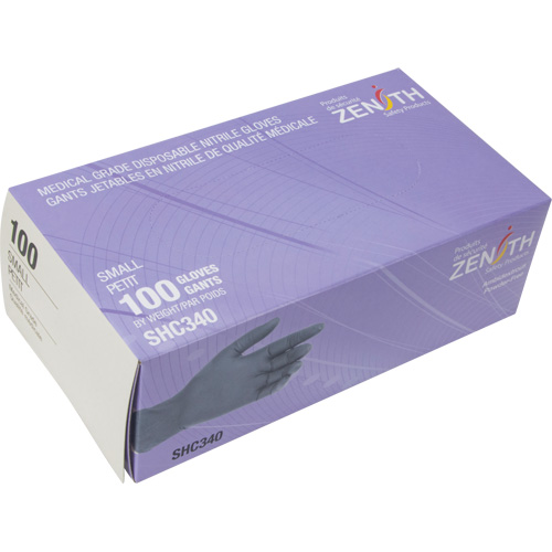 Gants jetables de calibre m&eacute;dical, Petit, Nitrile, 6 mils, Sans poudre, Noir, Classe 2 Les Fournitures Industrielles Méga