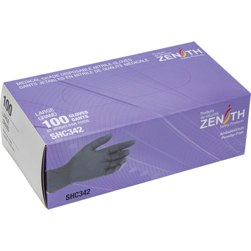 Gants jetables de calibre m&eacute;dical, Grand, Nitrile, 6 mils, Sans poudre, Noir, Classe 2 Les Fournitures Industrielles Méga