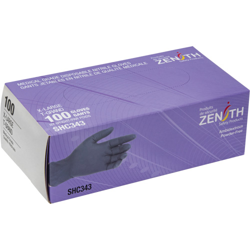 Gants jetables de calibre m&eacute;dical, T-Grand, Nitrile, 6 mils, Sans poudre, Noir, Classe 2 Les Fournitures Industrielles Méga