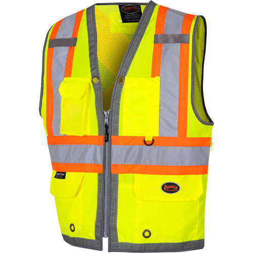 6673 Veste d'arpenteur au dos en maille avec fermeture &agrave; glissi&egrave;re, Jaune lime haute visibilit&eacute;, Petit, Polyester Les Fournitures Industrielles Méga