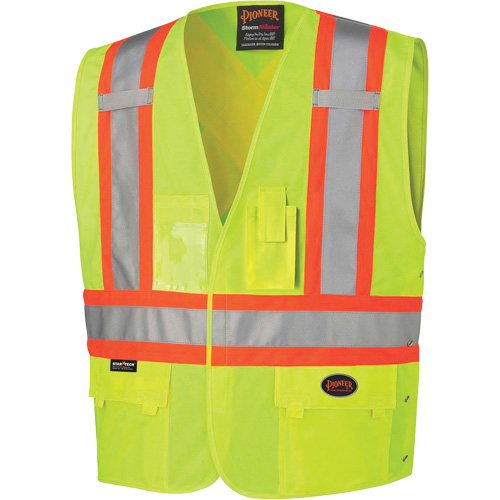 131 Veste de s&eacute;curit&eacute; avec c&ocirc;t&eacute;s r&eacute;glables, Jaune lime haute visibilit&eacute;, Grand/T-Grand, Polyester Les Fournitures Industrielles Méga