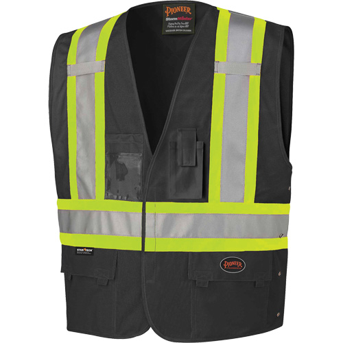 135 Safety Vest with Adjustable Sides, Black, Large/X-Large, Polyester Les Fournitures Industrielles Méga