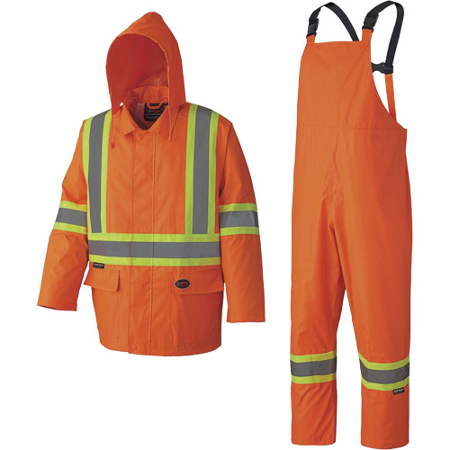 5608 210D Waterproof Rain Suit, Polyester/PVC, Small, High Visibility Orange Les Fournitures Industrielles Méga