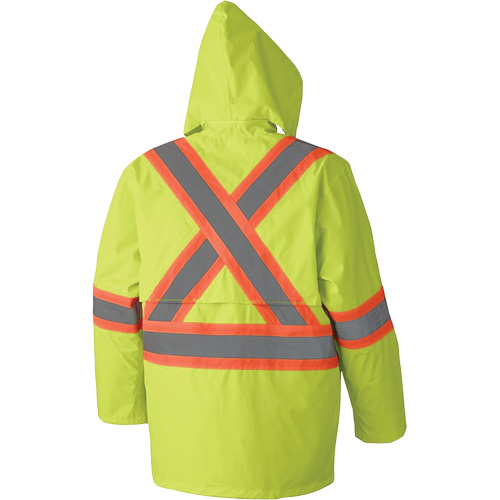5609 210D Waterproof Rain Suit, Polyester/PVC, X-Small, High Visibility Lime-Yellow Les Fournitures Industrielles Méga