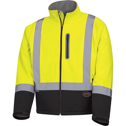 5689 Veste de s&eacute;curit&eacute; coquille souple &agrave; r&eacute;sistance m&eacute;canique, Noir/Jaune lime haute visibilit&eacute;, Petit Les Fournitures Industrielles Méga