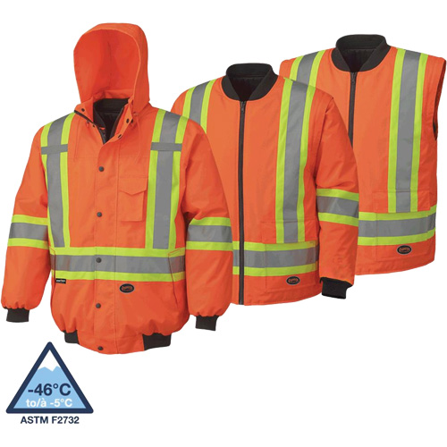 5022 Waterproof 7-in-1 Bomber Jacket, Polyester, High Visibility Orange, X-Small Les Fournitures Industrielles Méga