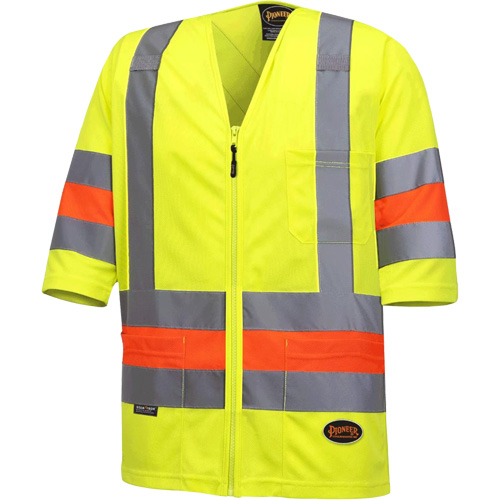 6019 Chandail de circulation &agrave; manches courtes  Qu&eacute;bec, Polyester, T-petit, Jaune lime haute visibilit&eacute; Les Fournitures Industrielles Méga