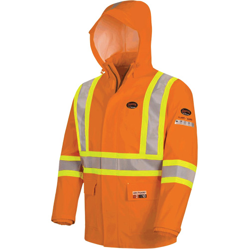 5880 Manteau de pluie ignifuge et protection contre les &eacute;clats d'arc &eacute;lectrique, T-petit, Orange haute visibilit&eacute;, 10 cal/cm² Les Fournitures Industrielles Méga