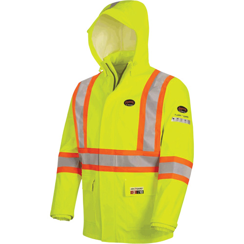 5881 Manteau de pluie ignifuge et protection contre les &eacute;clats d'arc &eacute;lectrique, T-petit, Jaune haute visibilit&eacute;, 10 cal/cm² Les Fournitures Industrielles Méga