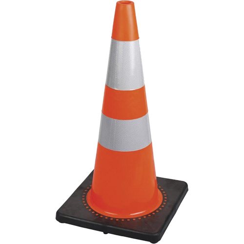 183 C&ocirc;ne de s&eacute;curit&eacute; flexible de premi&egrave;re qualit&eacute;, 28", Orange, Bande(s) r&eacute;fl&eacute;chissante(s) 4" & 6" Les Fournitures Industrielles Méga