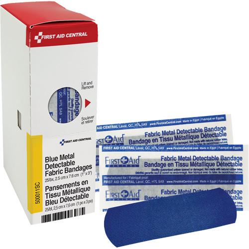 Fabric Blue Detectable Bandages, Rectangular/Square, 1", Fabric Metal Detectable, Sterile Les Fournitures Industrielles Méga