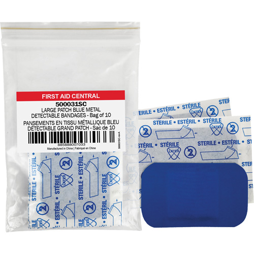 Blue Adhesive Bandages, Rectangular/Square, 3", Fabric Metal Detectable, Non-Sterile Les Fournitures Industrielles Méga