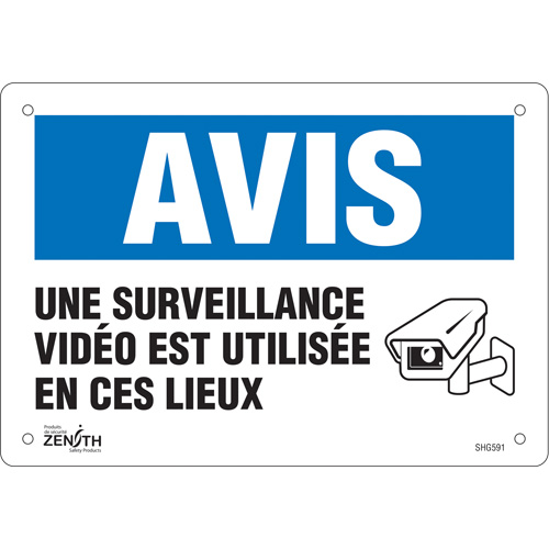 Enseigne  Surveillance vid&eacute;o , 7" x 10", Plastique, Français avec pictogramme Les Fournitures Industrielles Méga