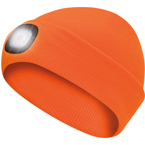 5675 Tuque en tricot avec lampe frontale &agrave; DEL, Doublure en Molleton, Taille unique, Orange haute visibilit&eacute; Les Fournitures Industrielles Méga