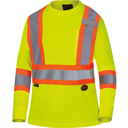 6969 Women's Bird's-Eye Long-Sleeved Safety Shirt, Polyester, X-Small, High Visibility Lime-Yellow Les Fournitures Industrielles Méga