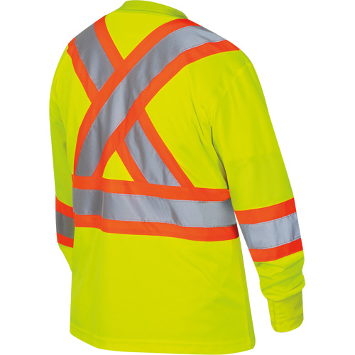 6969 Women's Bird's-Eye Long-Sleeved Safety Shirt, Polyester, X-Small, High Visibility Lime-Yellow Les Fournitures Industrielles Méga