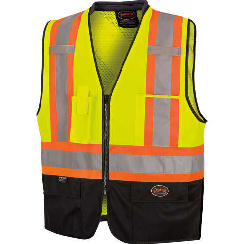 6895 Veste de s&eacute;curit&eacute; haute visibilit&eacute; bicolore avec fermeture &agrave; glissi&egrave;re sur tout le devant, Noir/Jaune lime haute visibilit&eacute;, 2T-Grand/3T-Grand, Polyester Les Fournitures Industrielles Méga