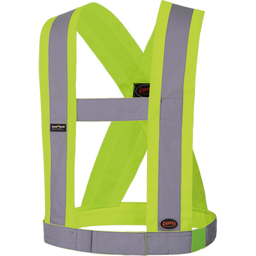 5493 High-Visibility 4" Wide Adjustable Safety Sash, Meets/Exceeds CSA Z96 Class 2 - Level 2, High Visibility Lime-Yellow, Silver Reflective Colour, One Size Les Fournitures Industrielles Méga