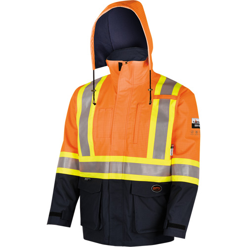 4484 Defender&reg; FR/Arc/Antistatic Trilaminate Safety Jacket, Small, Black/High Visibility Orange, 11 cal/cm² Les Fournitures Industrielles Méga