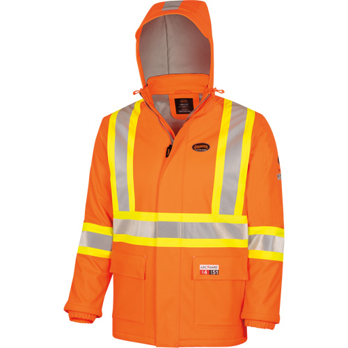 5884 Flash-Gard&reg; FR/Arc-Rated Waterproof Jacket with Hood, Small, High Visibility Orange, 51 cal/cm² Les Fournitures Industrielles Méga