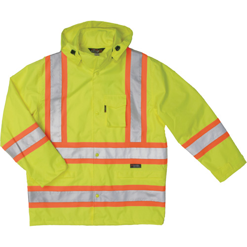 Ripstop Safety Rain Jacket, Polyester, Small, High Visibility Lime-Yellow Les Fournitures Industrielles Méga