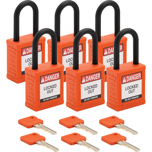 Cadenas de verrouillage Velocity, Orange, Cl&eacute;s diff&eacute;rentes, Nylon, Largeur de 1-1/2" Les Fournitures Industrielles Méga