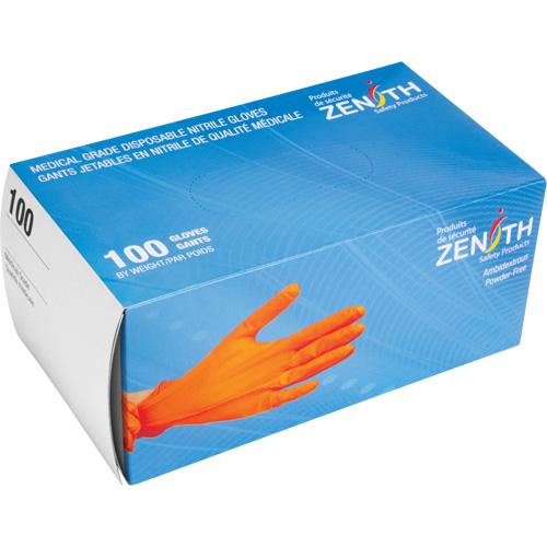 Gants d'examen de poids lourd &agrave; prise tactile, Petit, Nitrile, 8 mils, Sans poudre, Orange, Classe 2 Les Fournitures Industrielles Méga