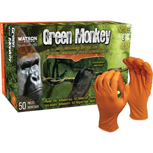 Green Monkey Disposable Gloves, Small, Nitrile, 6-mil, Powder-Free, Orange Les Fournitures Industrielles Méga