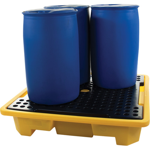 Palette de d&eacute;versements pour quatre barils, Capacit&eacute; de d&eacute;versement 66 gal. US, 57,5" x 57,5" x 12" Les Fournitures Industrielles Méga