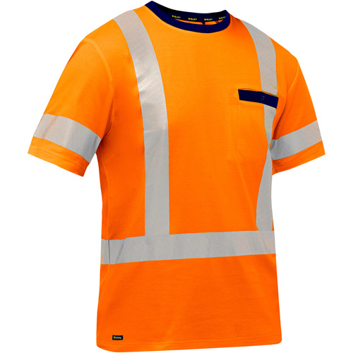 Chemise &agrave; manches courtes et X au dos Bisley, Poly-coton, Petit, Orange haute visibilit&eacute; Les Fournitures Industrielles Méga
