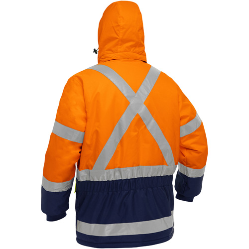Manteau pour le froid extr&ecirc;me avec bas bleu marin et X au dos Bisley, Polyester, Orange haute visibilit&eacute;, 4T-Grand Les Fournitures Industrielles Méga