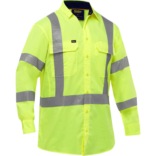 Chemise de travail &agrave; manches longues et X au dos Bisley avec X-Airflow, Poly-coton, Petit, Jaune lime haute visibilit&eacute; Les Fournitures Industrielles Méga
