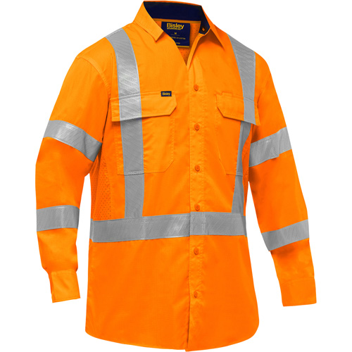 Chemise de travail &agrave; manches longues et X au dos Bisley avec X-Airflow, Poly-coton, Petit, Orange haute visibilit&eacute; Les Fournitures Industrielles Méga