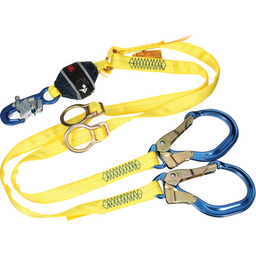 Twin-Leg Tie-Back Web Shock-Absorbing Lanyard, 6', Rebar Hook Center, Snap Hook Leg Ends, Polyester Les Fournitures Industrielles Méga