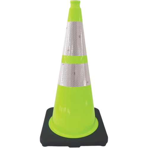 Premium Traffic Cone, 28", Lime Green, 4" & 6" Reflective Collar(s) Les Fournitures Industrielles Méga