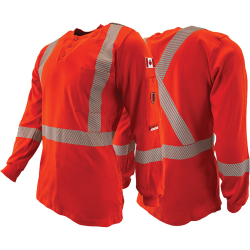 Chandail &agrave; manches longues ignifuge et r&eacute;sistant &agrave; l'arc &eacute;lectrique avec bandes de 2" Henley Atlas Guardian, T-petit, Orange haute visibilit&eacute; Les Fournitures Industrielles Méga