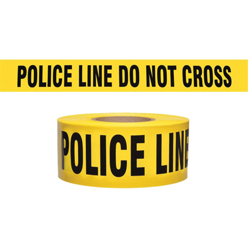 Ruban pour barricade de calibre entrepreneur "Police Line Do Not Cross", Anglais, 3" la x 1000' lo, 2 mils, Noir sur jaune Les Fournitures Industrielles Méga