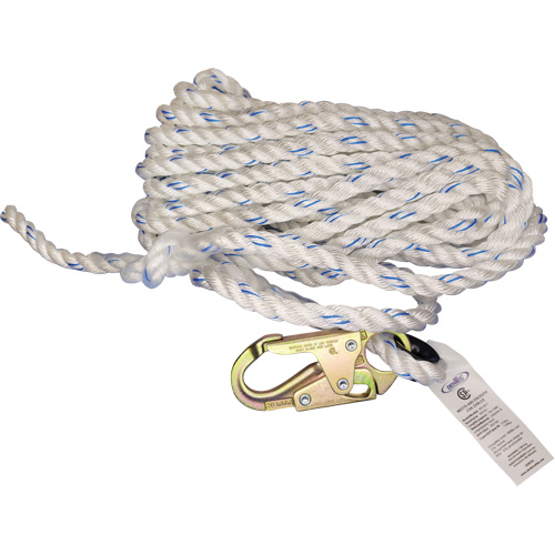 Cordage de s&eacute;curit&eacute; verticale avec mousqueton de 3/4" et cosse cœur Les Fournitures Industrielles Méga