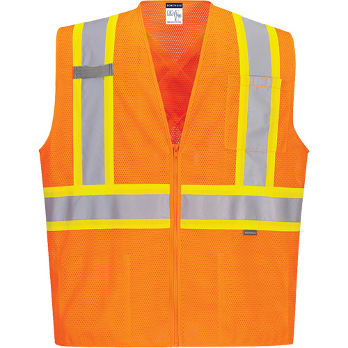 Veste de s&eacute;curit&eacute; &agrave; bandes contrastantes, Orange haute visibilit&eacute;, Petit, Polyester Les Fournitures Industrielles Méga